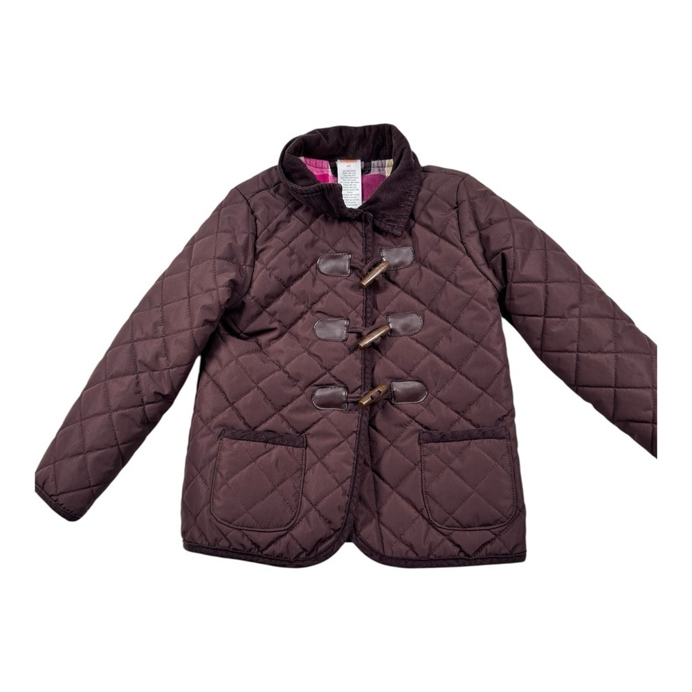 Gymboree Toddler Girls Quilted Jacket Size 4T Brown Plaid Lined Toggle Coat - Picture 3 of 11